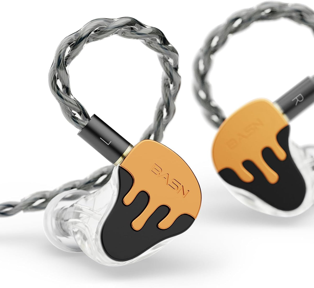 BASN BmasterX in Ear Audio Monitor, Hybrid 6 Drivers IEM Earphones with Crystal Clear Sound, Detachable Cable Plus Carrying Case & Fit Kit for Musician, Stage, Studio (3.5mm/4.4mm Jack, Orange/Black)