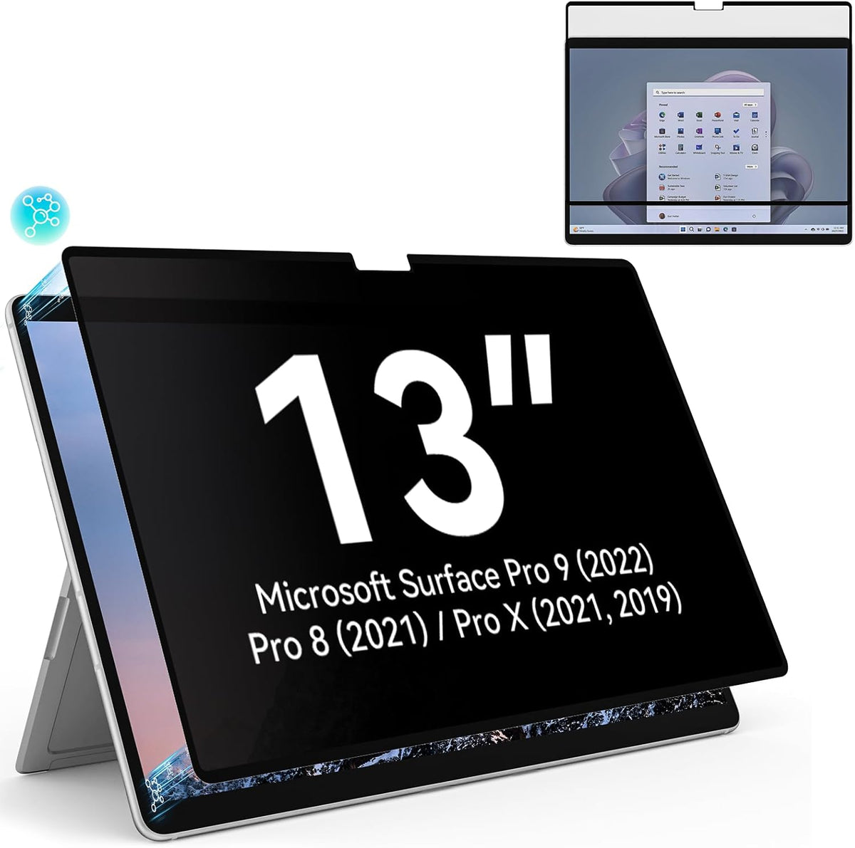 Privacy Filter Compatible with Microsoft Surface Pro 10 (2024) / 9 (2022) / 8 (2021) / X (2021, 2019), Easy On/Off 13 Inch Removable Anti Spy Glare Blue Light Privacy Screen