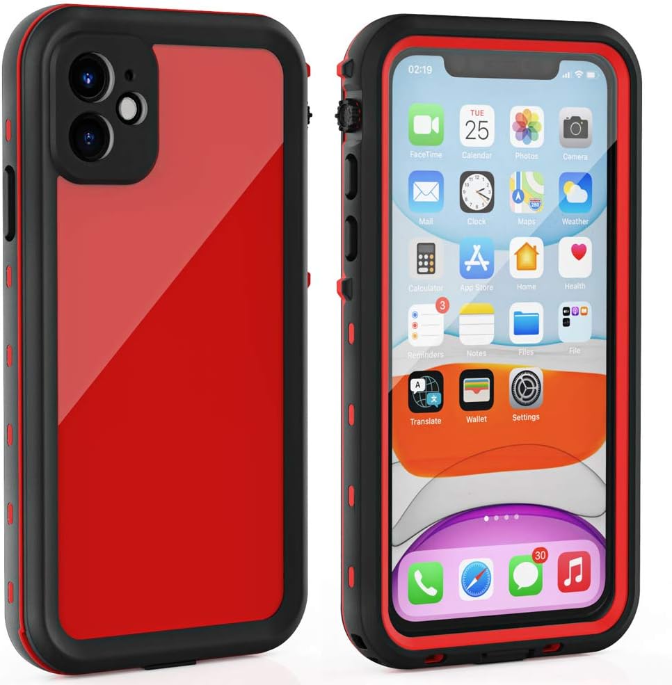 iPhone 11 Waterproof Case with Screen Protector, Full Body Shockproof Heavy Duty IP68 Protector (Red)