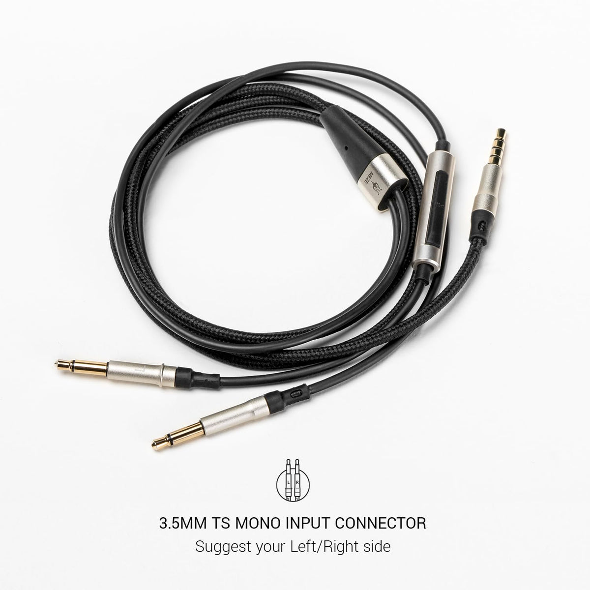 MEZE AUDIO | 1.2m Cable with Mic & Remote for 99 Classics Walnut Silver | 3.5mm Male to Dual TS Mono 3.5mm Male Connector Plug | Kevlar Reinforced