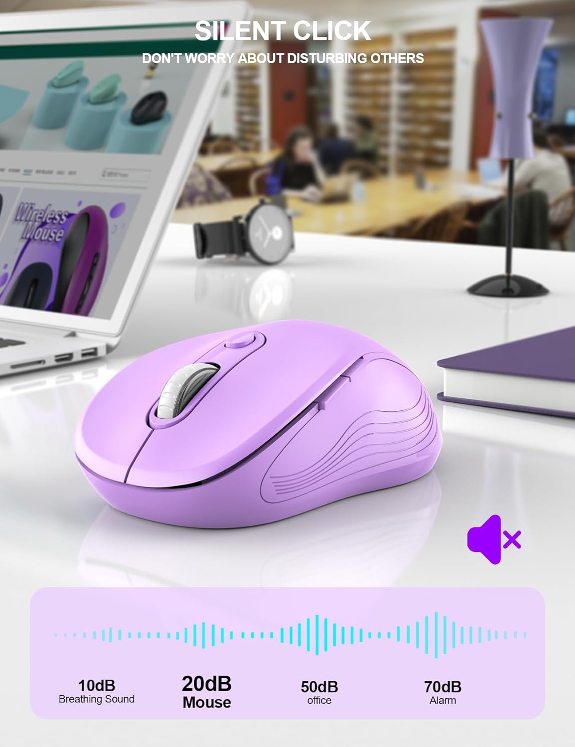 Trueque Wireless Mouse for Laptop, 2.4GHz Ergonomic Computer Mouse with Back & Forward Buttons, 3-Level DPI, 6 Buttons, Optical USB Cordless Mice for Windows Chromebook MacBook PC (Lavender)