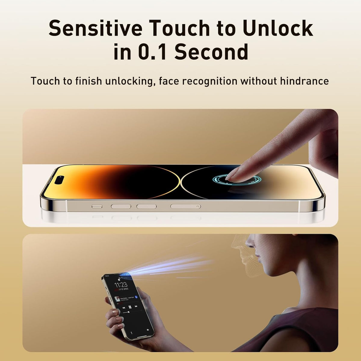 iPhone 14 Pro Auto Alignment Kit - 6.1" Full Coverage Blue Light Screen Protector, Anti-Glare Tempered Glass, Case