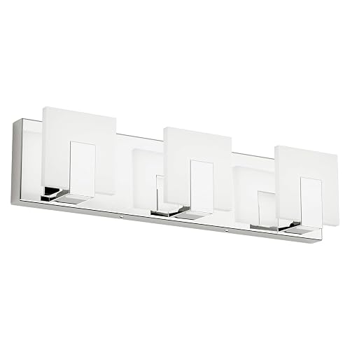 Aipsun 3 Lights Dimmable Modern LED Vanity Light for Bathroom Frosted White Acrylic Chrome Up and Down Bathroom Wall Light Fixtures Over Mirror(White