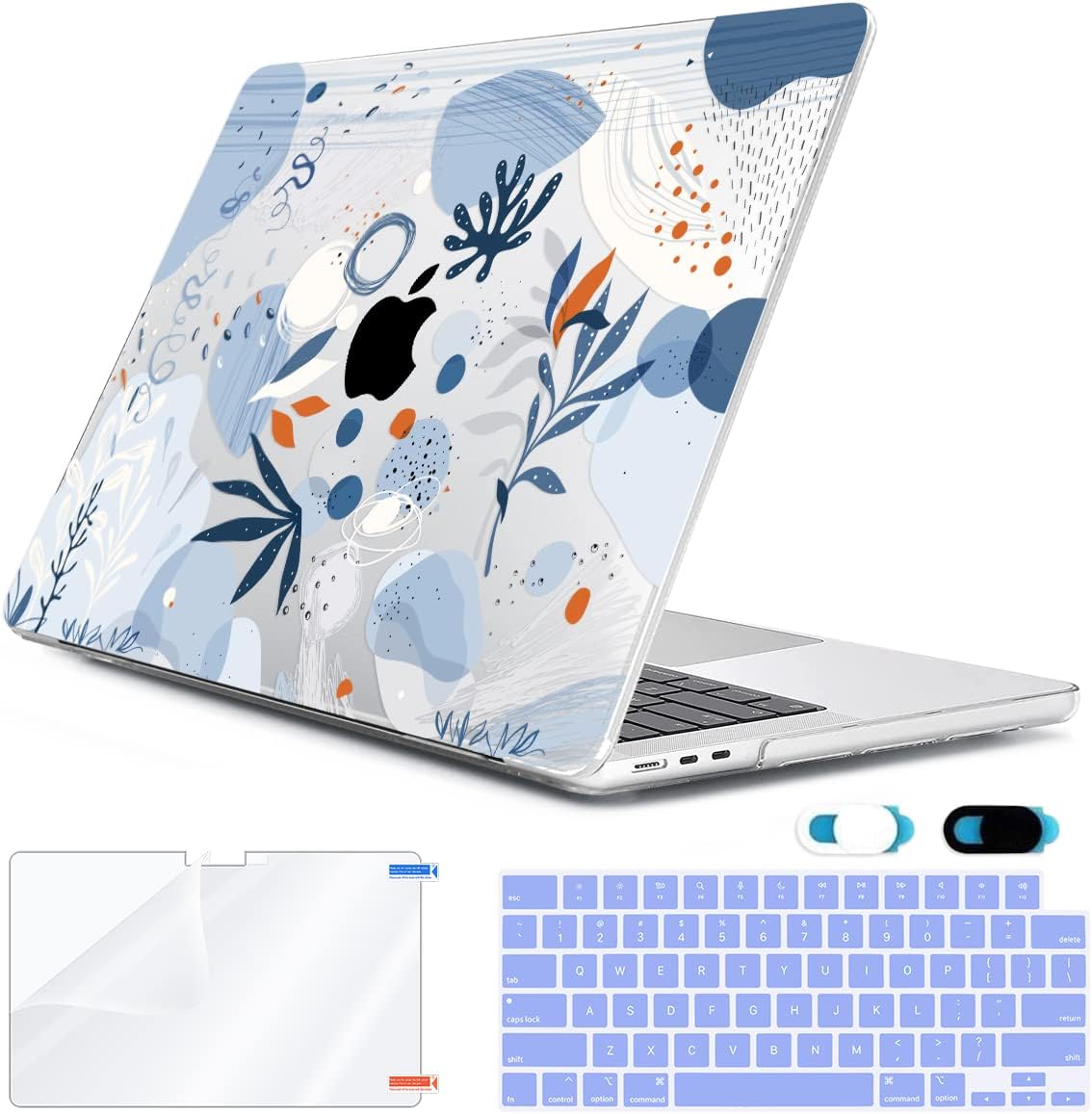 Compatible with 2025 2024-2022 MacBook Air 13.6 inch Case Model A3240 M4 A3113 M3 A2681 M2 with Touch ID, Plastic Hard Shell Case&Keyboard Cover&Screen Protector&Webcam Cover, Blue Graffiti