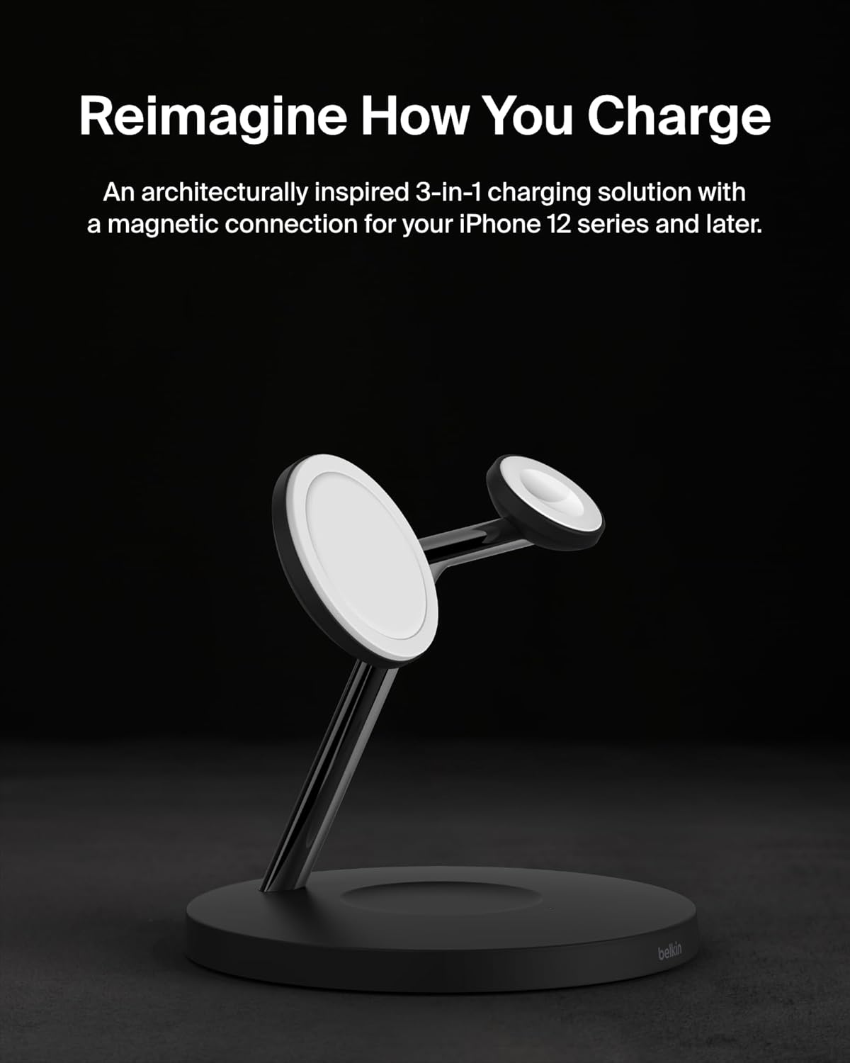 Belkin MagSafe Charger, 3-in-1 Wireless Charging Stand, 2ND GEN, 33% Faster for Apple Watch, iPhone 16, iPhone 15, iPhone 14 Series, AirPods - MagSafe Charging Station for Multiple Devices - Black