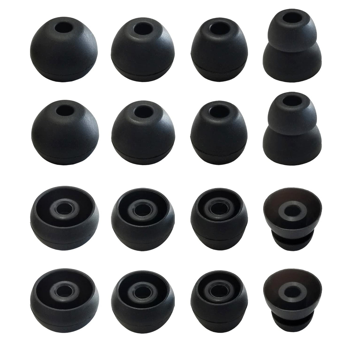 Silicone Replacement Ear Tips for Beats Flex, X, Powerbeats - Double Flange, Rubber, 8 Pairs Black