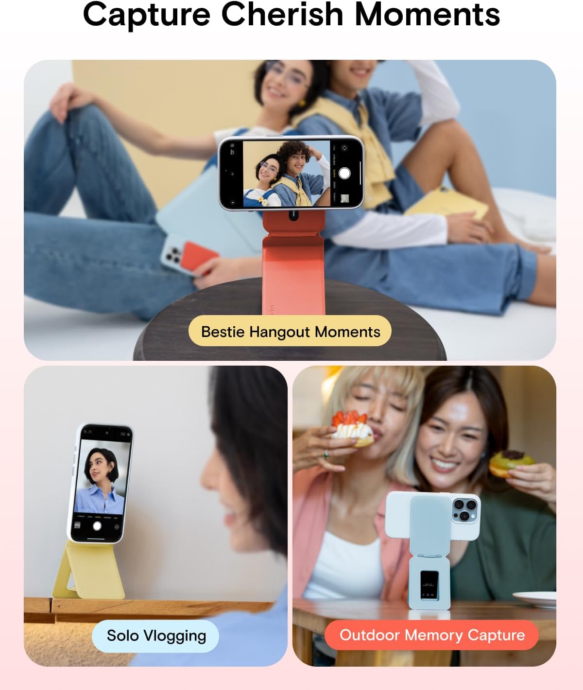 MOFT Phone Tripod Stand Selfie Stick for iPhone, Multi-Angles iPhone Stand, Lightweight & Portable Phone Holder, Strong Magnets, MOVAS Vegan Leather, Travel Essentials,Soothing Mist(Without Card Slot)