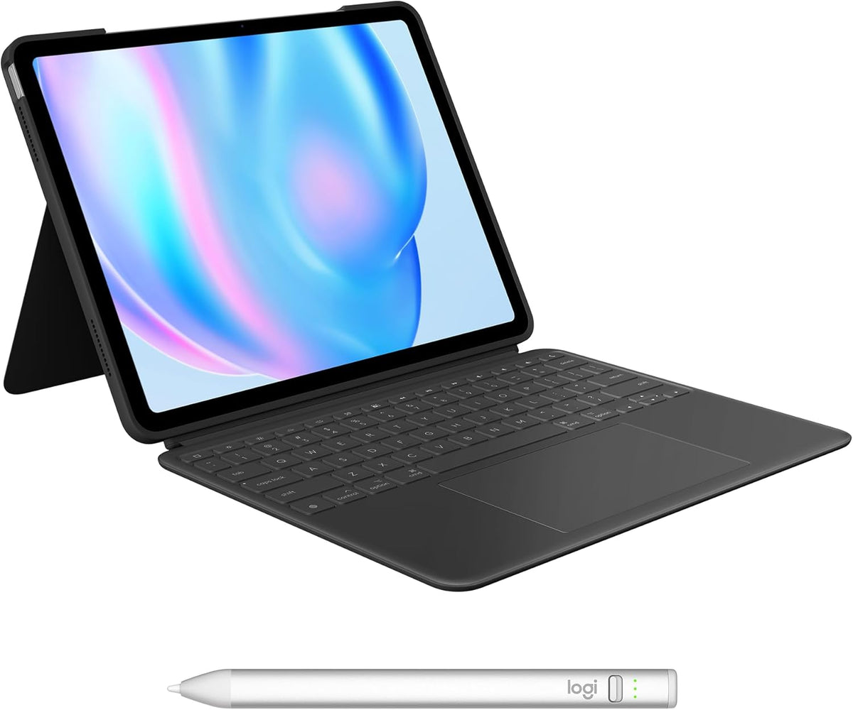 Logitech Combo Touch iPad Air 13-inch (M2 & M3)(2024, 2025) Keyboard Case - Midnight Black and Logitech Crayon Digital Pencil (2018 and Later)