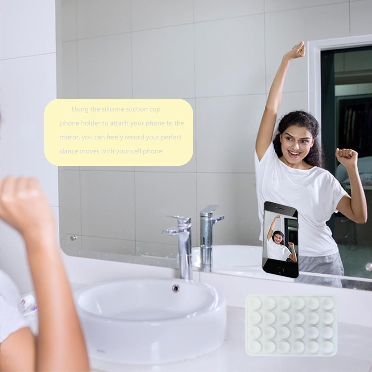 Suction Phone Case Mount for iPhone and Android, Hands-Free Mobile Holder for Mirrors and Flat Surfaces
