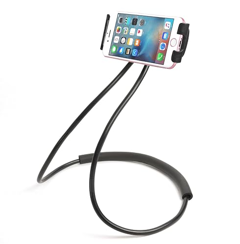 Universal Smart Mobile Phone Stand,Hanging on Neck Cell Phone Mount Holder, Lazy Cell Phone Holder (Black)