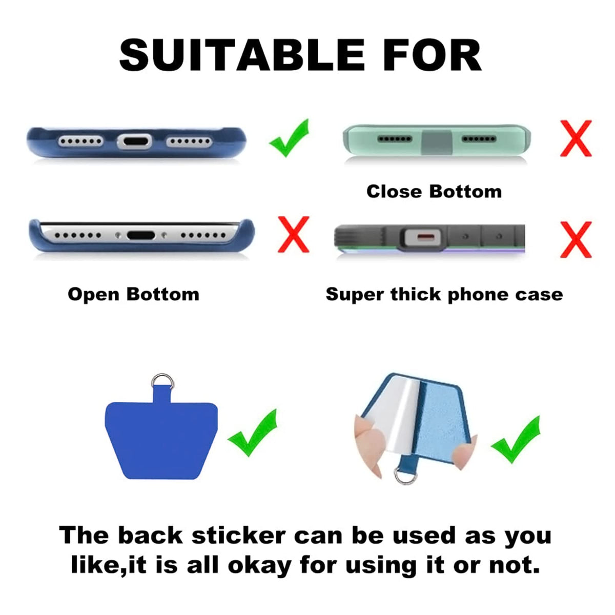 SS Phone Lanyard, Adjustable Detachable Neck Strap with Phone Patch Suitable for Any Cell Phone Smartphones - Blue