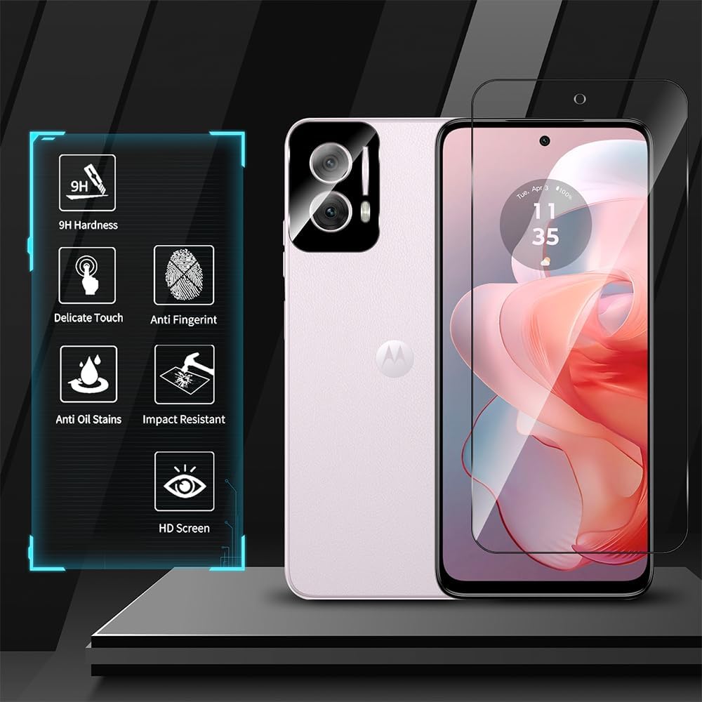 2+2 Pack Tempered Glass Screen Protector + Camera Lens Protector for Motorola Moto G Power 5G (2024), Full Coverage 9H
