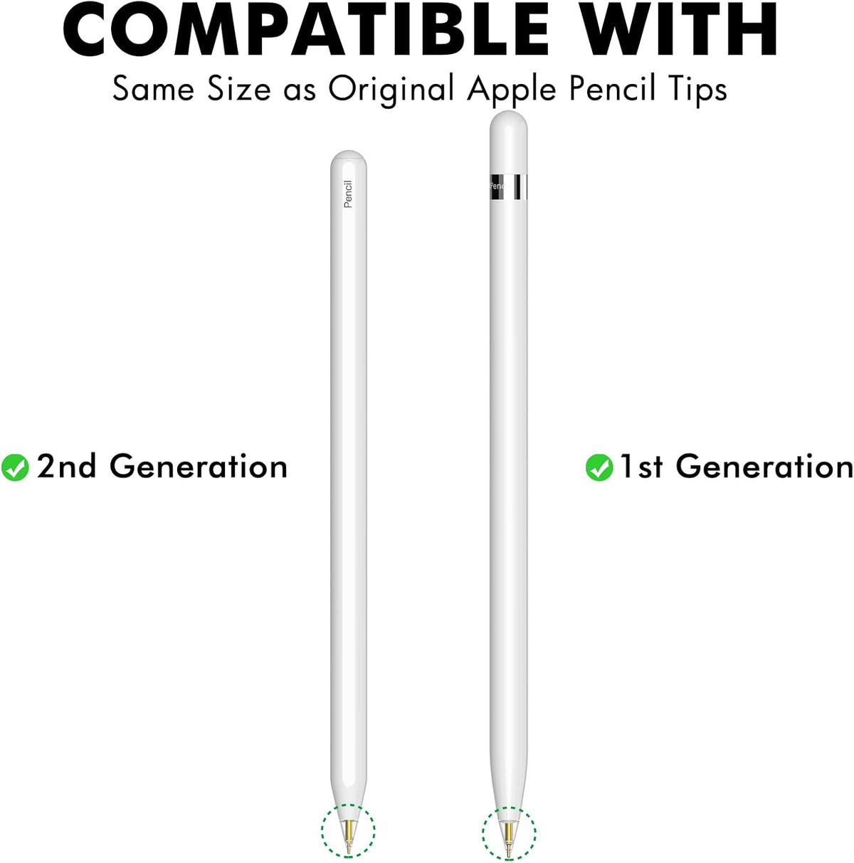 NIUTRENDZ 4 Pack Replacement Tips for Apple Pencil 2nd Generation and 1st Generation Fine Point Metal Tip, Wear-Resistant & Precise Control (1.95mm, White + Clear)