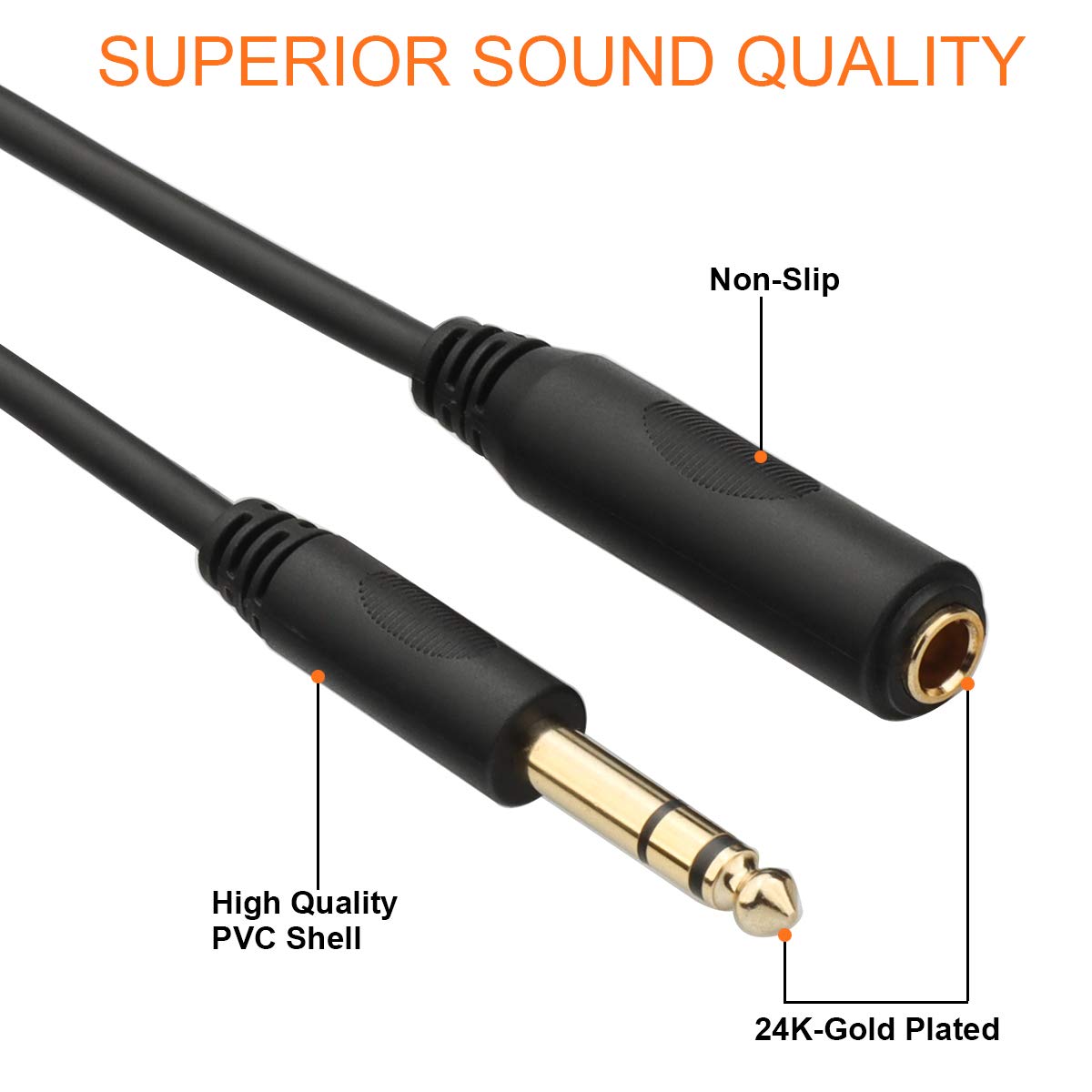 Tisino 1/4 Extension Cable 6 ft, Headphone Extension Cable Quarter inch TRS Male to Female Stereo Guitar Extension Cable Cord