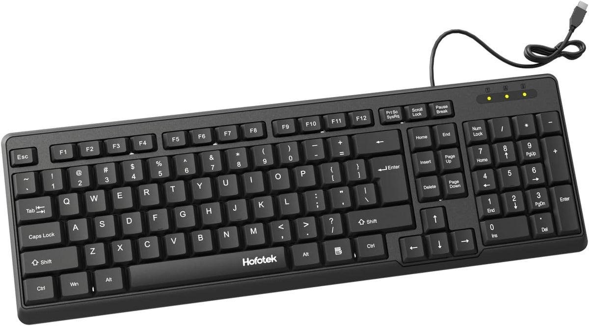 Hofotek Wired Computer Keyboard, Full Size USB Quiet Keyboard with Number Pad,Slim Compact Soft Basic Laptop Keyboard