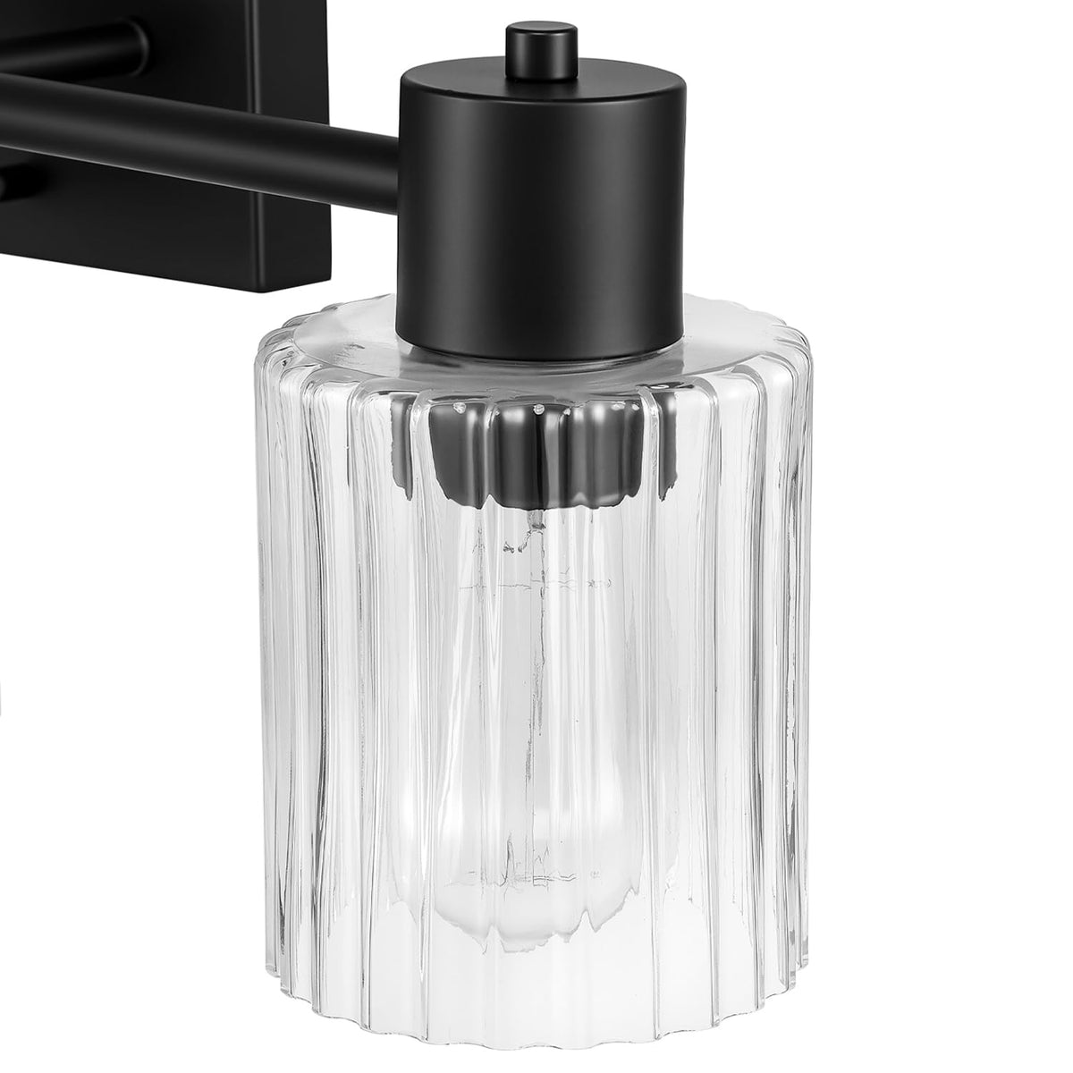 Globe Electric 3-Light Vanity Light, Matte Black, Clear Ribbed Glass Shades