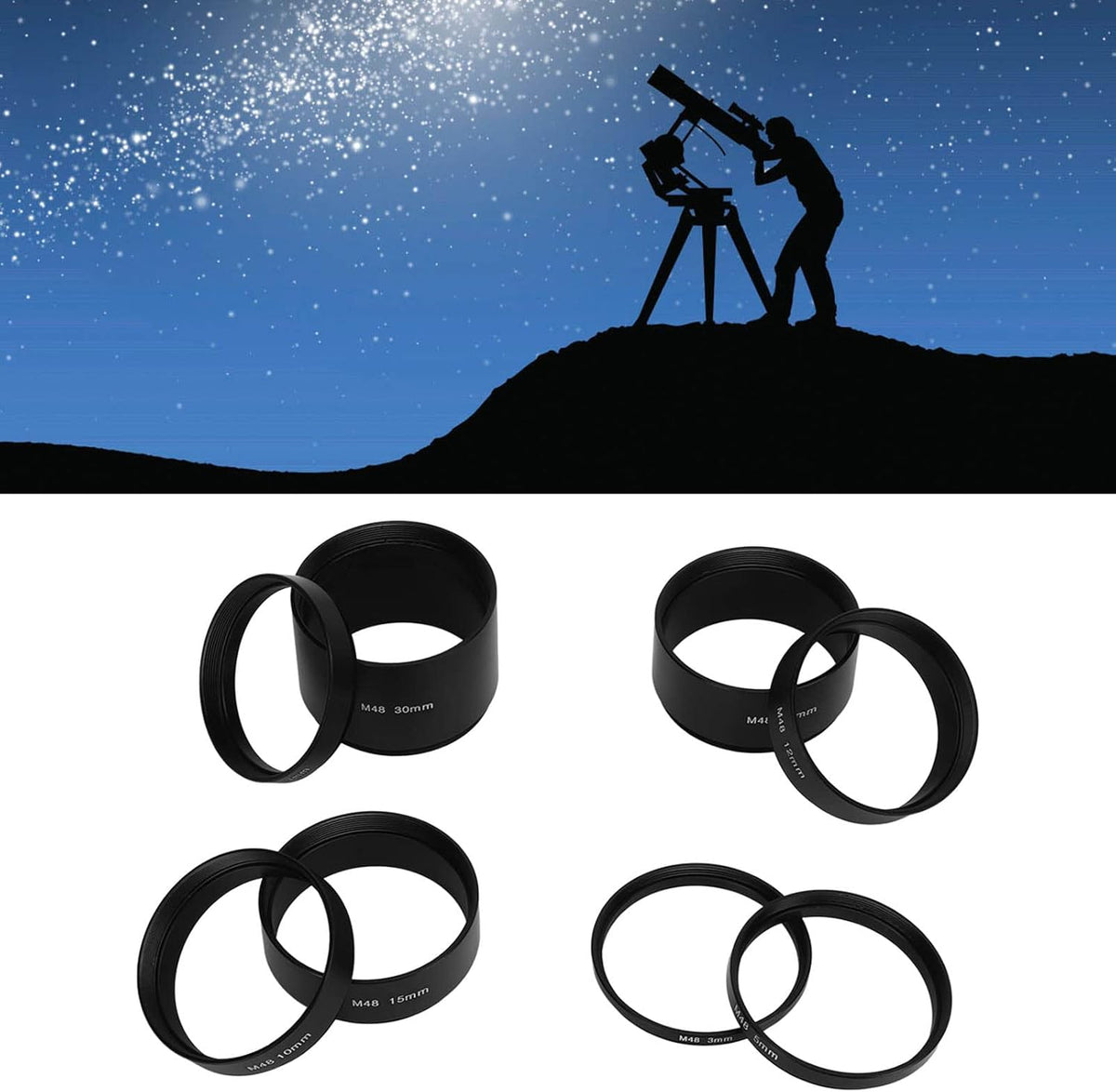 Astronomical Extension Tube, 8Pcs M48 Focal Length Extension Tube Kit for Telescope, Cameras, Eyepieces