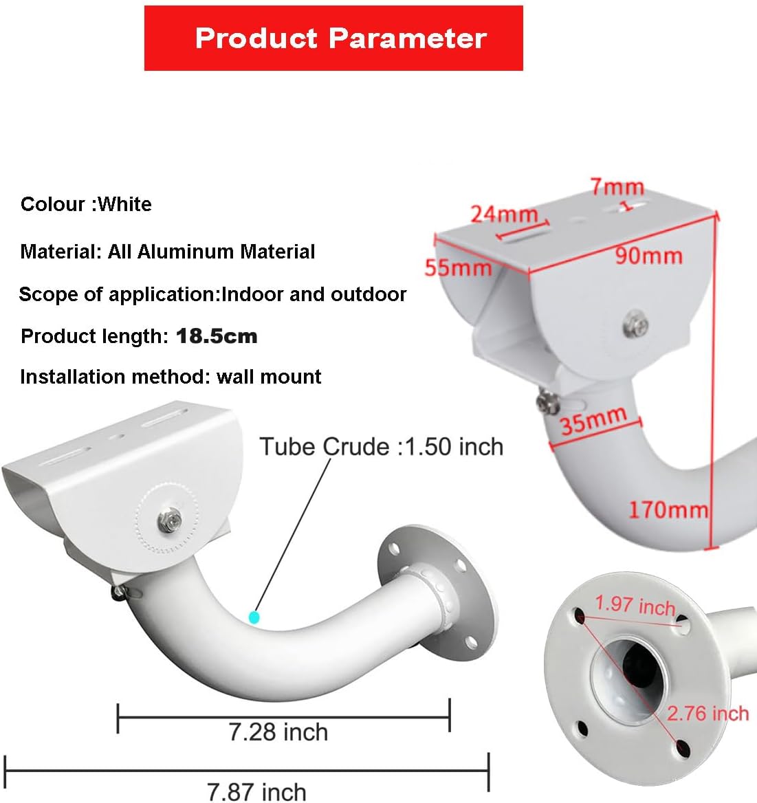 Surveillance Security Camera Mount Bracket for Indoor/Outdoor CCTV Cameras, J-Shape IP Cameras Bracket