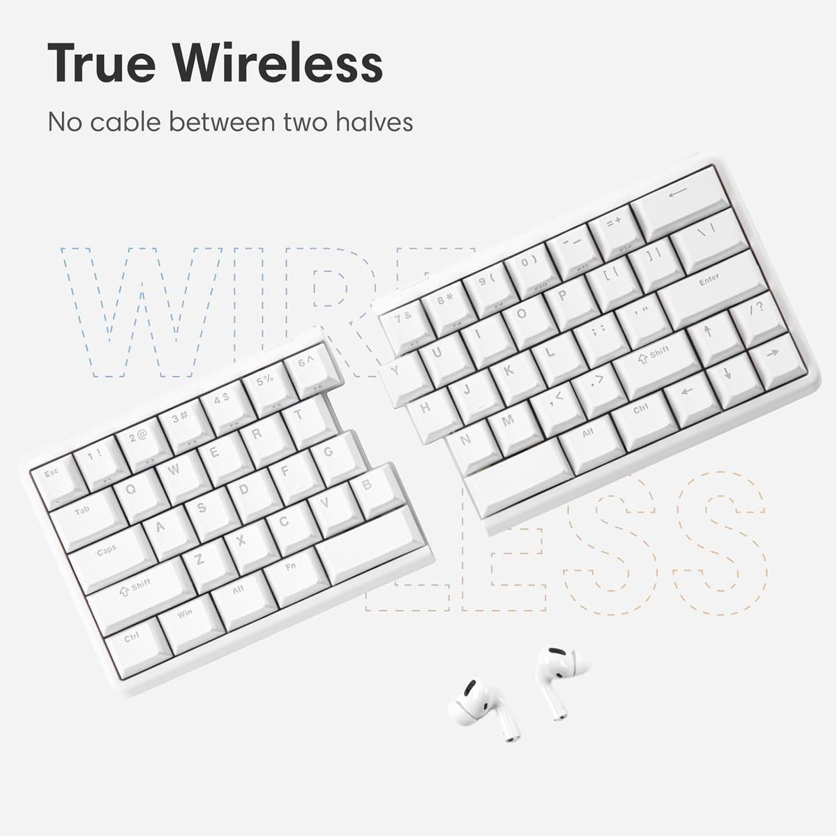 Wireless Ergonomic Split Mechanical Keyboard with Wrist Rest- Tactile, RGB, Foam, Hot-Swappable, Compact 60% Layout, Palm Rest, Programmable for Mac & Windows, PBT Keycaps