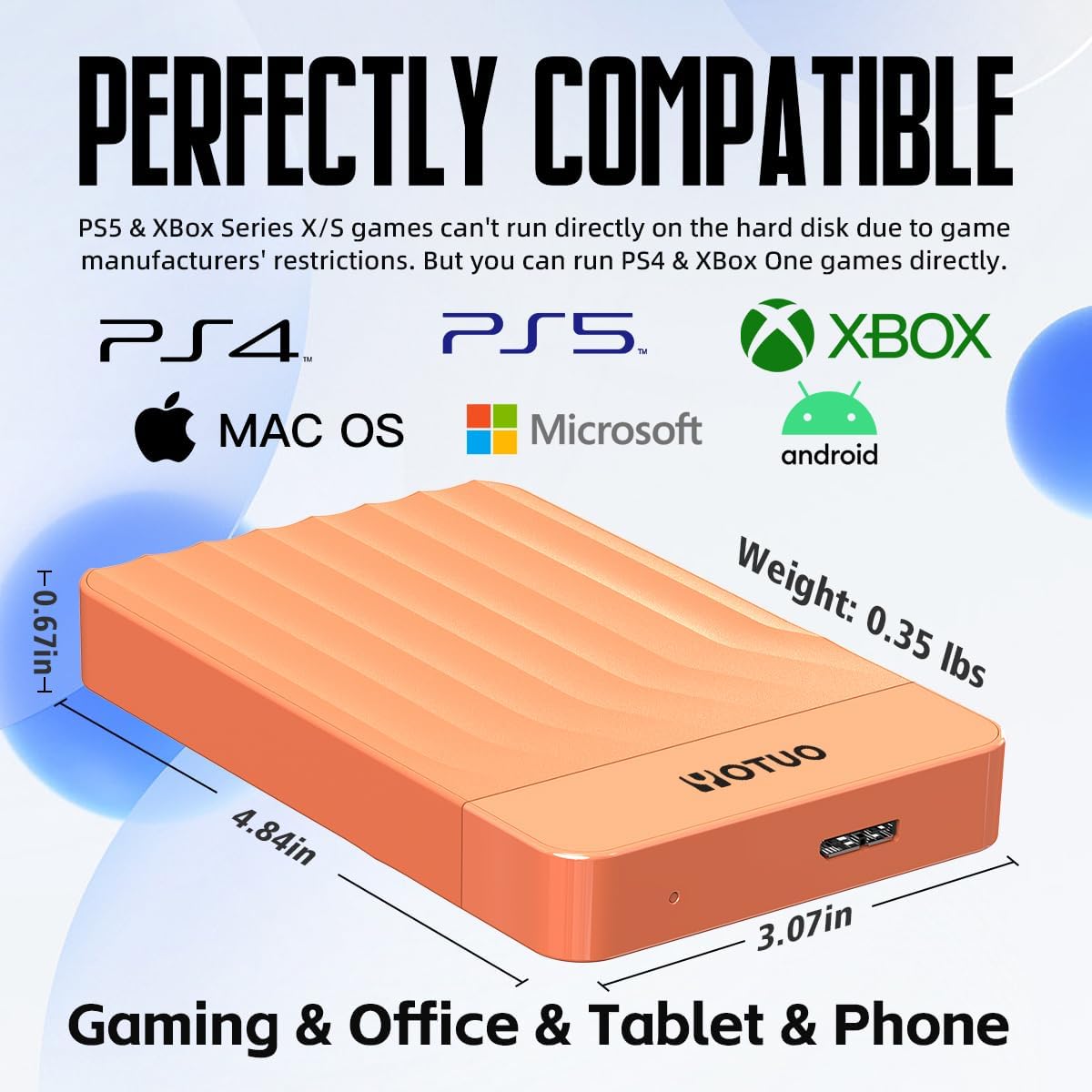 Portable External Hard Drive Storage Expansion Mobile HDD USB 3.0 for PC, Mac, Desktop, Laptop, PS4, PS5, Xbox One X/S, Xbox 360, Xbox Series X/S, Office & Game (Orange, 1TB)