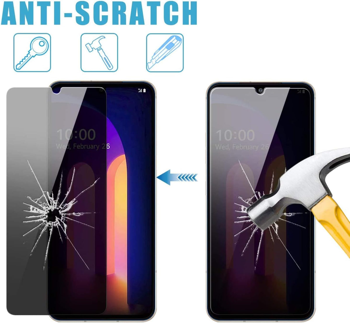 [2-Pack] Privacy Anti-Spy Case-friendly Tempered Glass Screen Protector for LG V60 ThinQ 5G