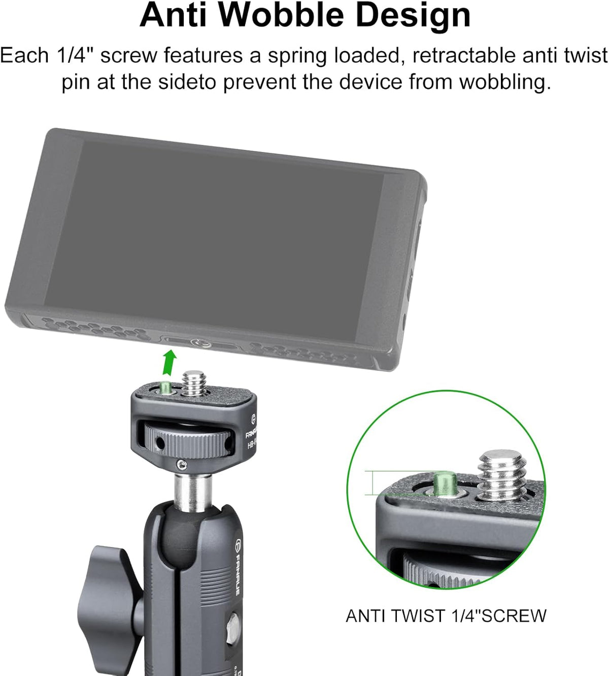 FANAUE Mini Articulating Arm Mount Camera Accessories Compatible with 1/4"-20 to 1/4"-20 Connectors (with Locating Pins) Aluminum-Built Arm Offers Flexibility Connectors