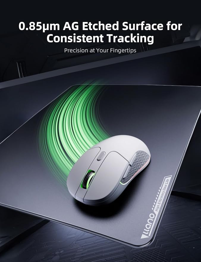 llano MP001 Tempered Glass Gaming Mousepad for FPS Gamers Esport 17.7”x15.8” Mouse Mat Ultra-Smooth 0.85μm Micro-Etched Surface 3mm Thick Non-Slip Base Compatible with Viper/G502 XL 450mm *400mm