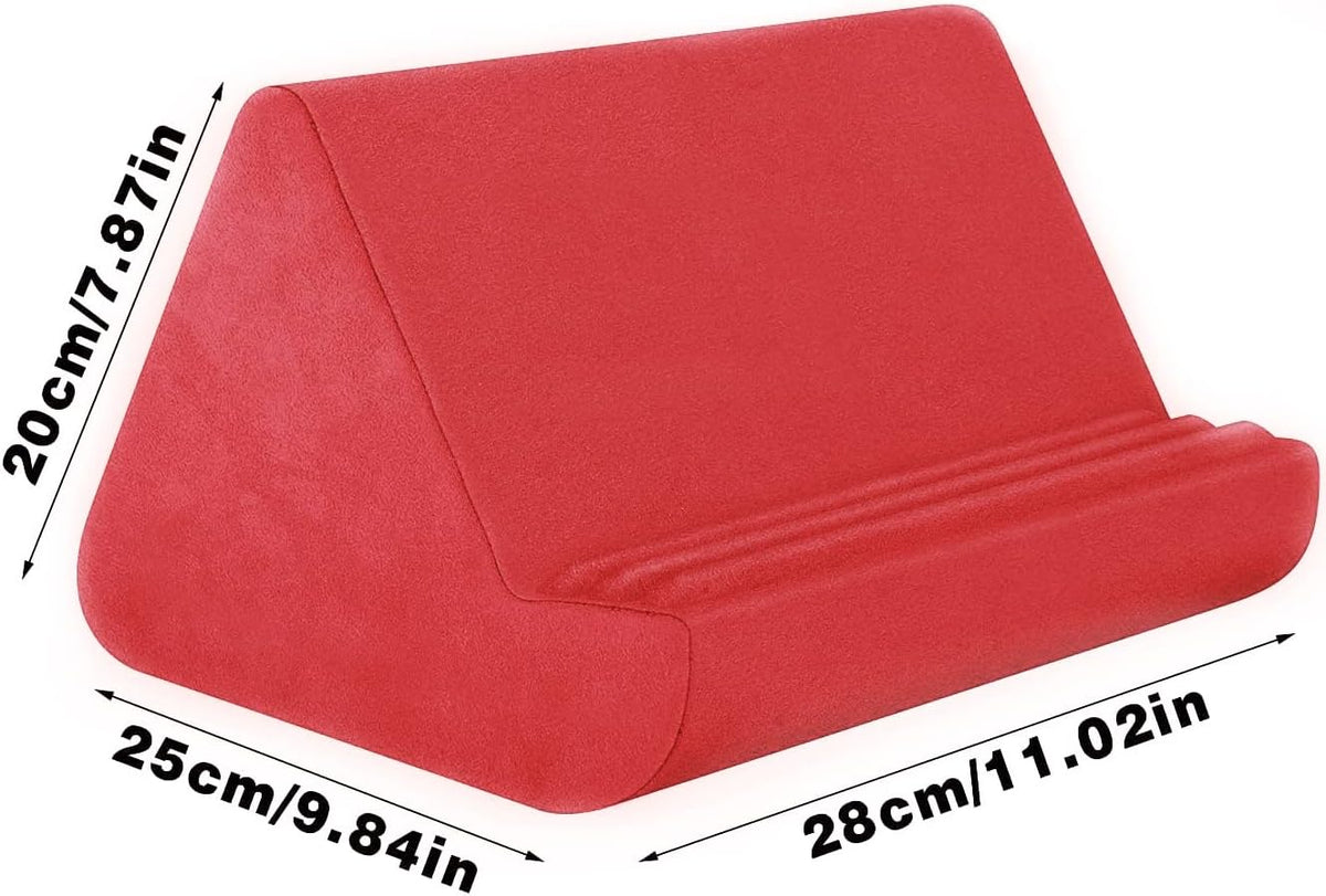 Soft Tablet Stand Pillow with Pocket,Adjustable 3 Viewing Angle,Lazy Holder for Bed Sofa,Compatible with iPads Tablets eReaders Smartphones Books Magazines (Wine Red)