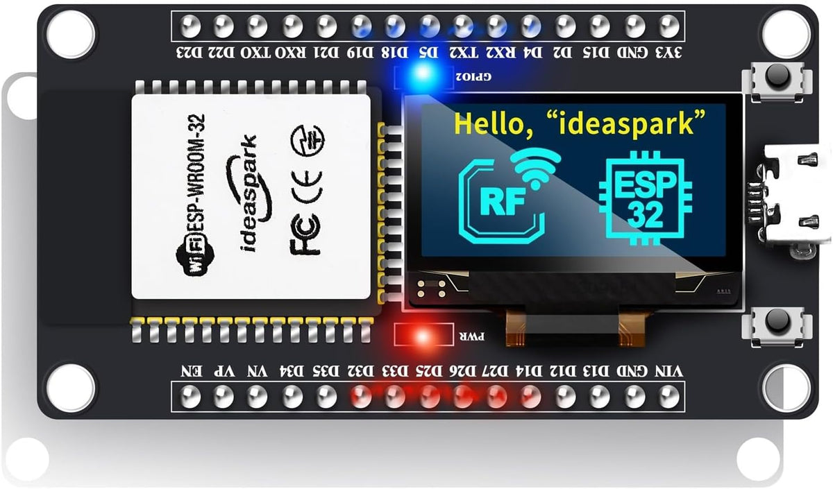 ideaspark ESP32 0.96 Inch Display,CH340 Development Board Integrated OLED Driver,WiFi+BLE Wireless Module,and Micro USB