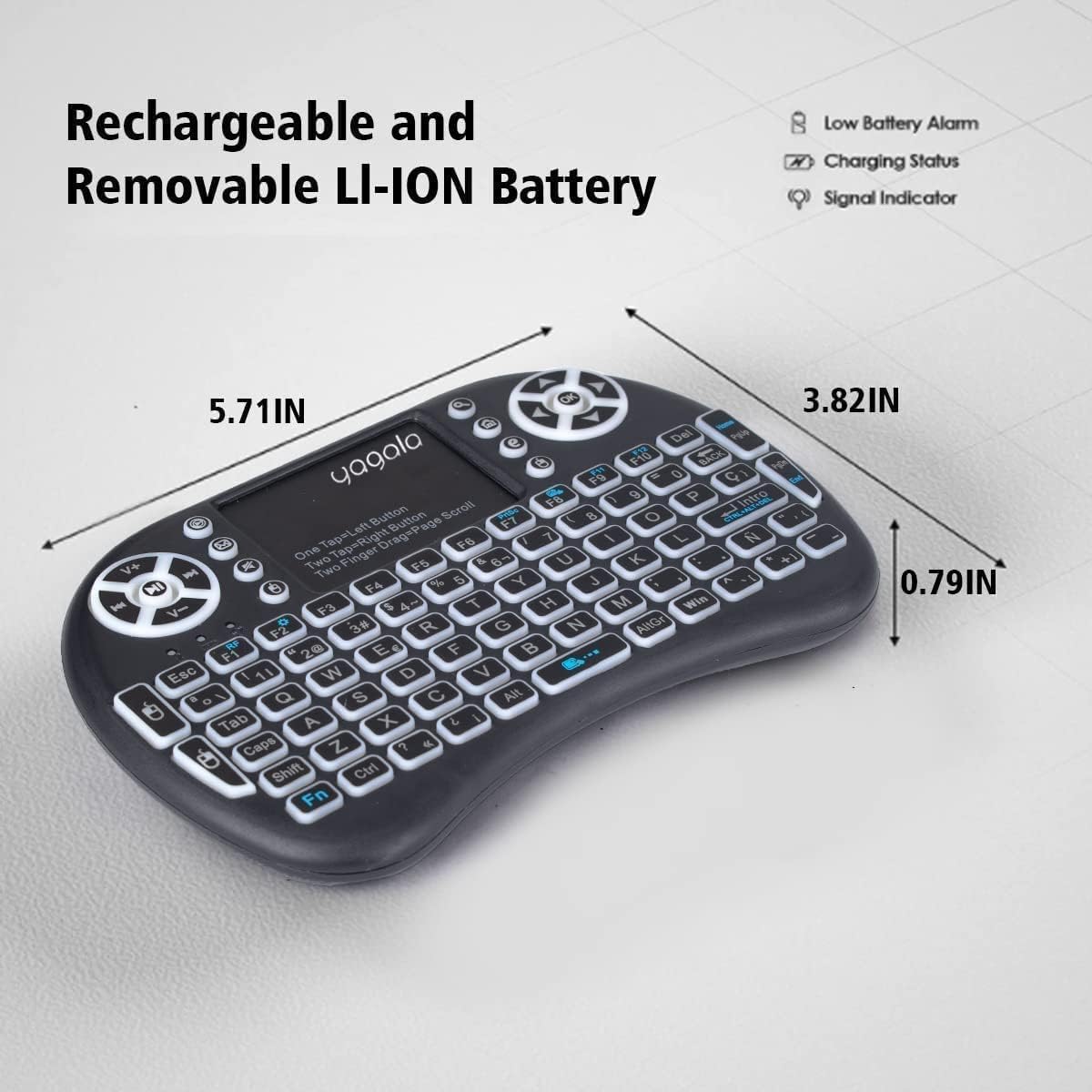 Backlit Mini Keyboard with Touchpad Mouse, Portable 2.4GHz Wireless for iPad, PC, Android TV Box