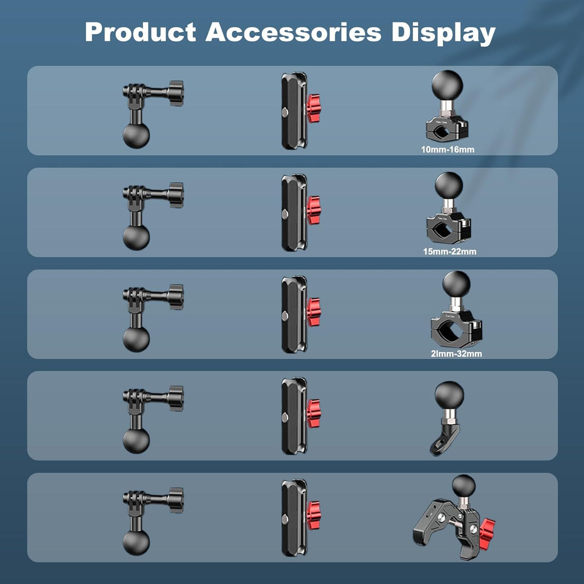 Clamp Mount for Action Camera, Super Camera Clamp Mount with Double Ball Head Magic Arm Fit for DJl,Go pr0, lnsta36o X5 X4 X3，Motorcycle Rearview Mirror Mounts & Aluminum Alloy - 360°Rotating, 78004