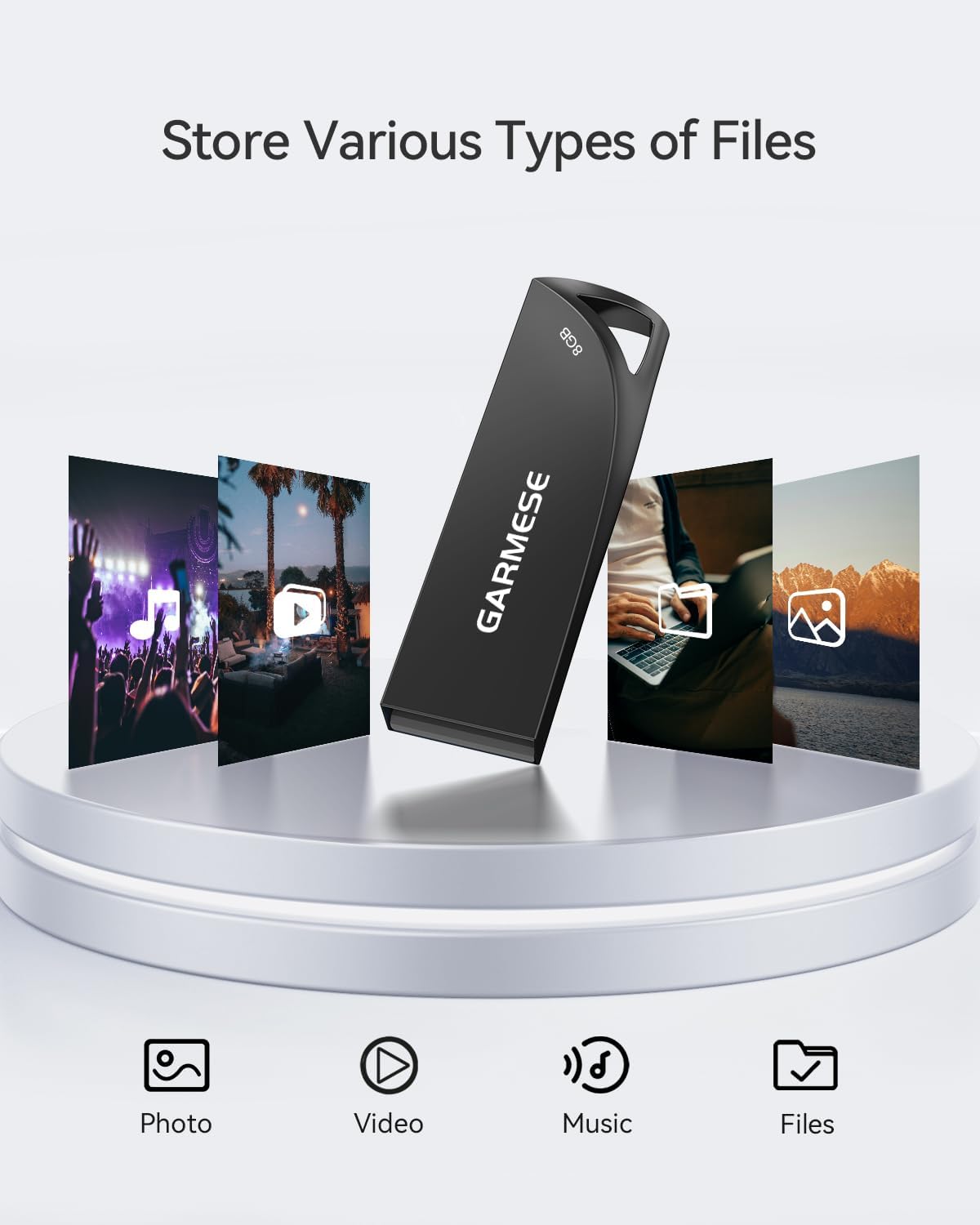8GB USB Flash Drive, 5 Pack Waterproof Metal USB Memory Stick Slim USB 2.0 Flash Drive, Portable Thumb Drive Pen Drive with Keychain Hole, Stylish Jump Drive for Computer/Car/Smart TV (Black)