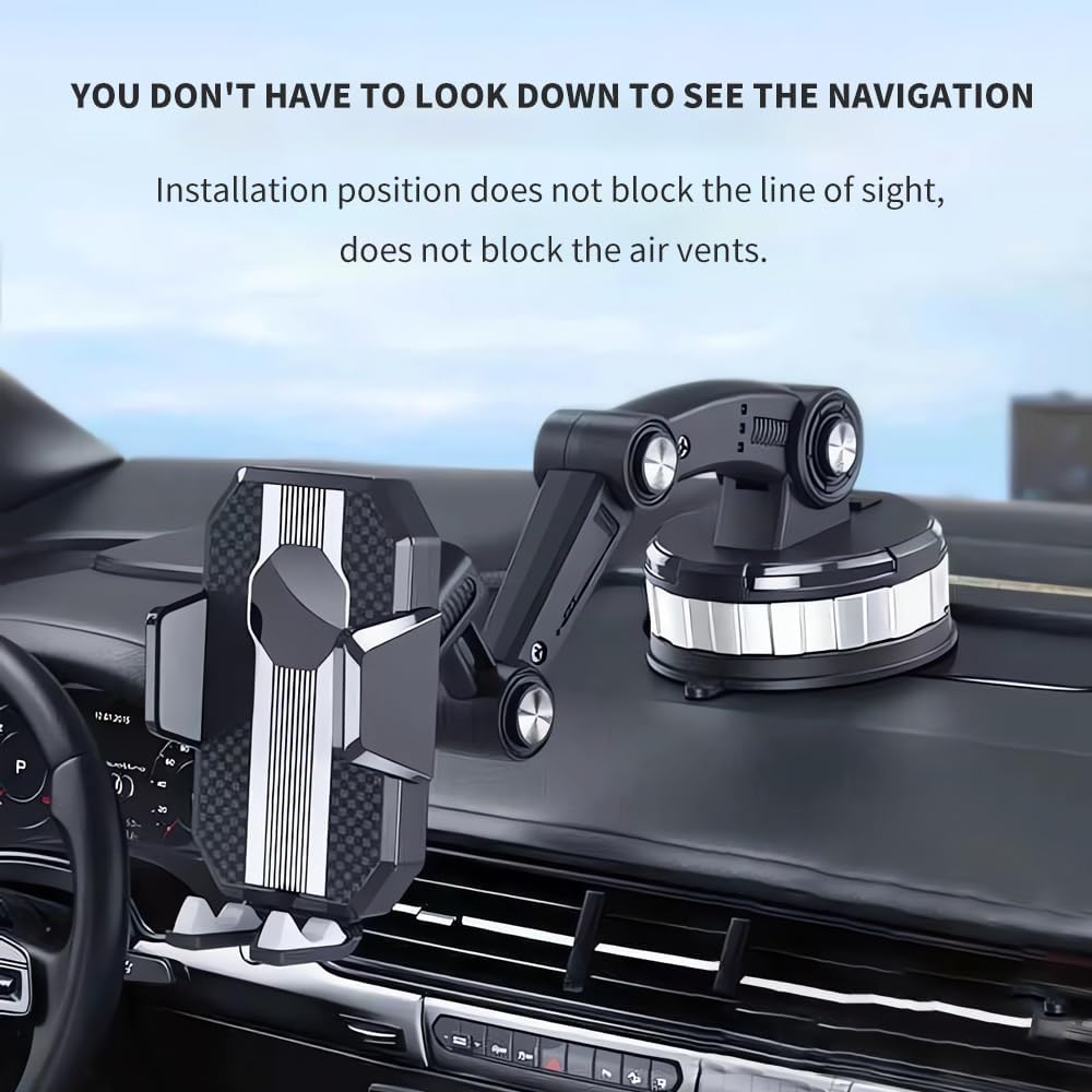 Car Phone Holder Mount: Suction Cup Stand for Universal Dashboard/Windshield, One-Button Pop-up (Black)