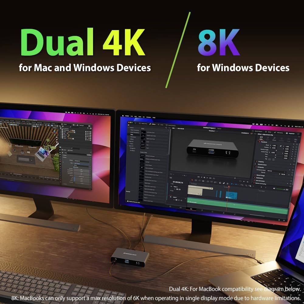 IOGEAR Quantum Thunderbolt 4 Mini Dock, Single 8K / Dual 4K Display, Up to 3 USB-C or Thunderbolt 4 Devices, 40 Gbps (Win 10, 11 / Mac M2 Pro M3 Pro) GTD4MHTAA