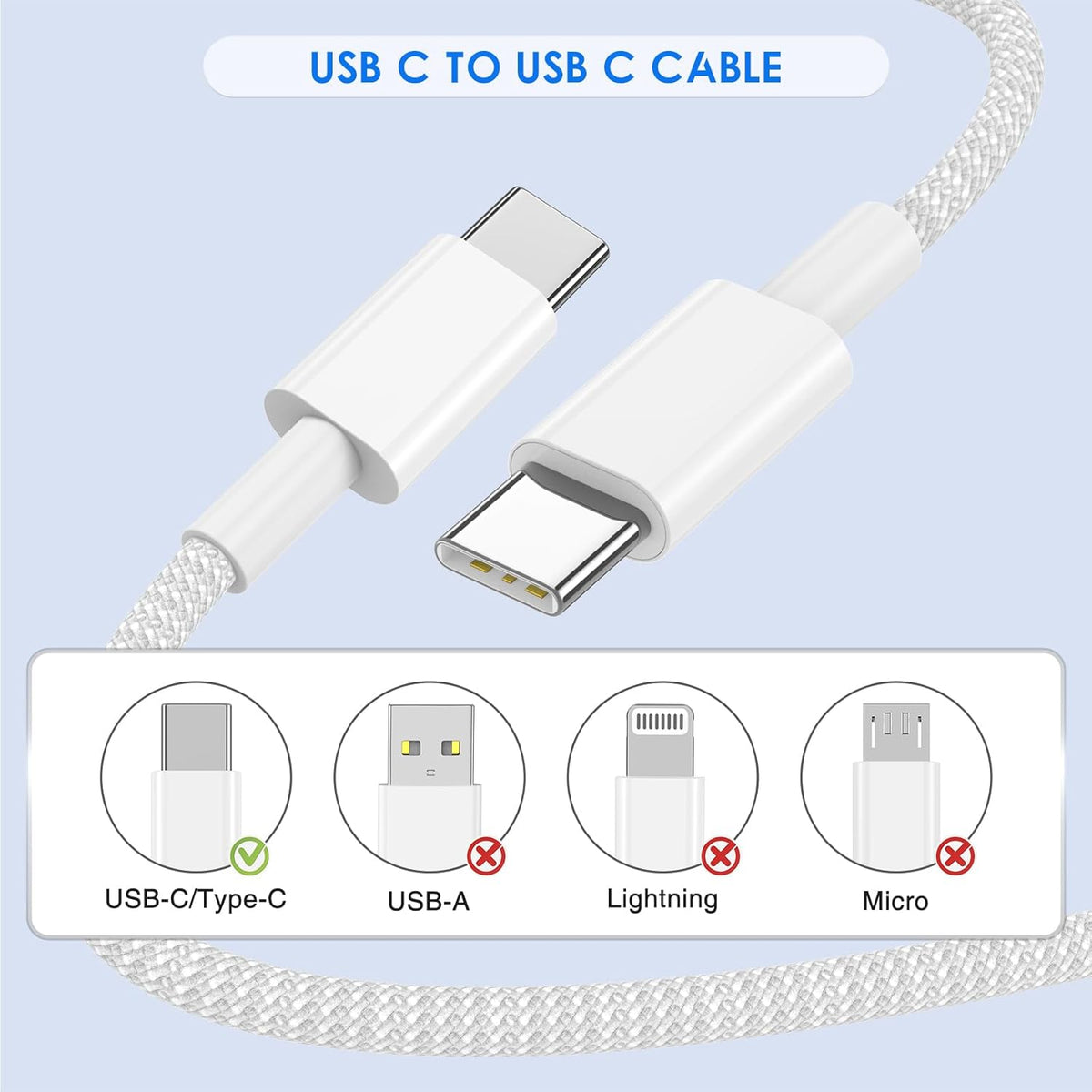 for iPhone 15 USB C Fast Charger Cable, 2pack 6FT USB C to USB C Charging Cord, Nylon Braided Long Charger Cable for