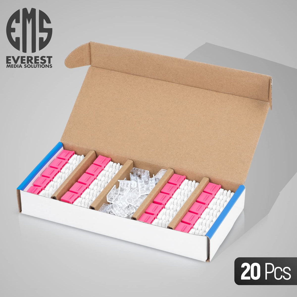 Everest 90° Angled RJ45 Cat6 Keystone Jacks 20-Pack in Pink - Slim Profile Female RJ45 Connectors - Cat 6 Keystone Jack - Compatible with 90° Angled Speed Termination Tool - easyJACK (B094WB91H3)