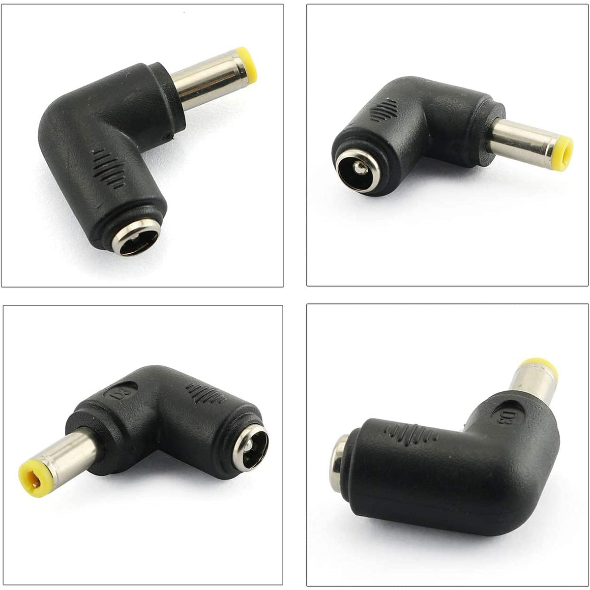 Longdex 4pcs 90 Degree 5.52.1 Mm Male Jack to 5.52.5MM Female Plug Right Angle L Shaped DC Power Connector Adapter for Laptop