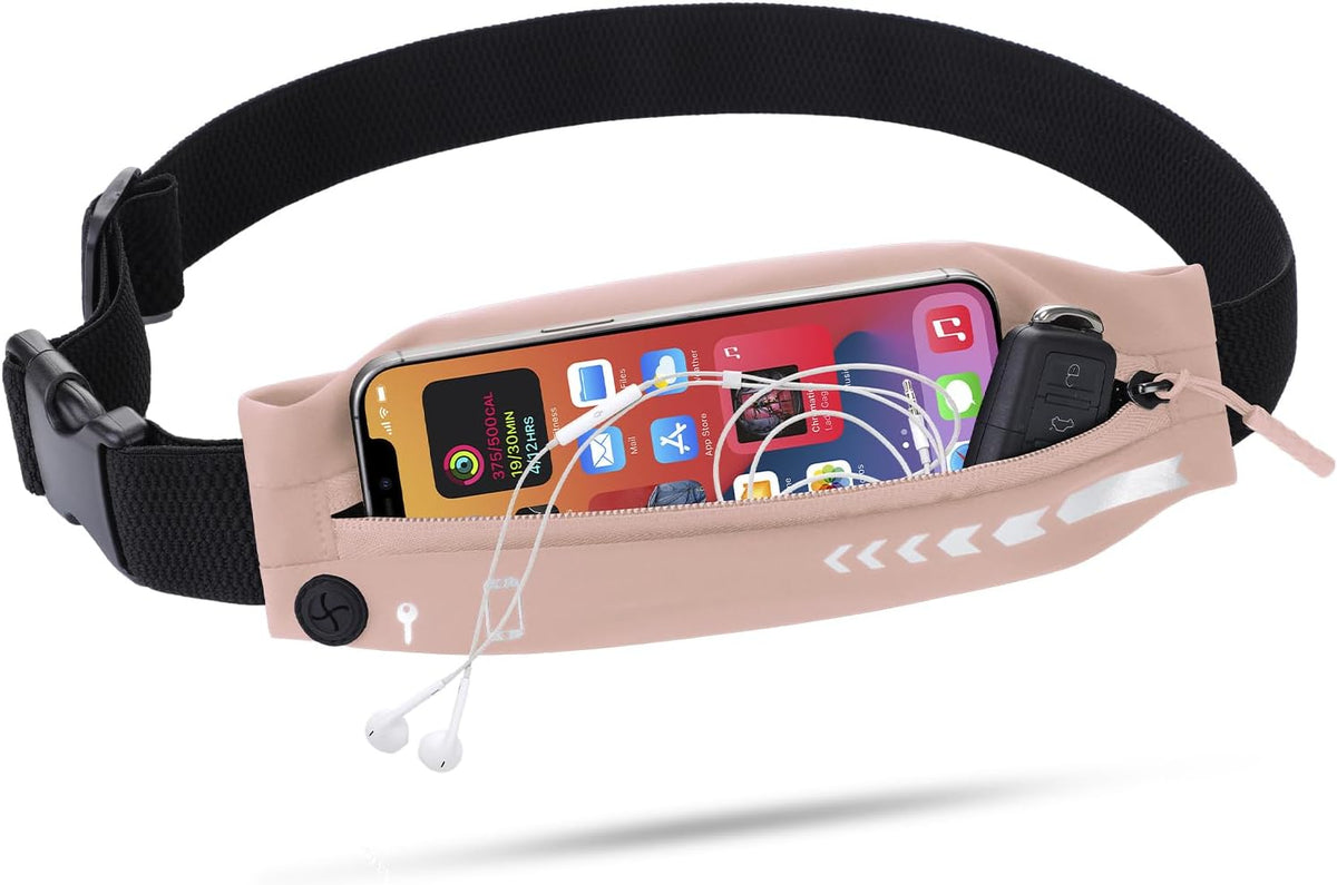 USHAKE Slim Running Belt for Women Men-Runners Phone Holder Fanny Pack, Adjustable, Bounce Free Waist Pouch bag for Workout, Money Belt, Run Gear Accessories Pink