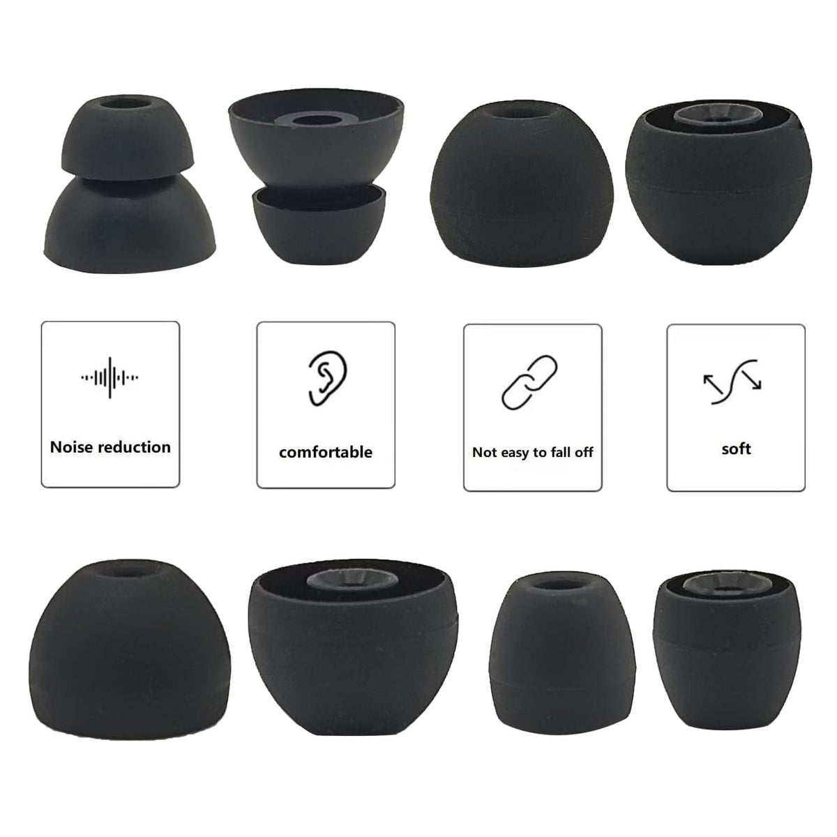Replacement Eartips Compatible with Powerbeats Pro, Replacement Earbuds Silicone Ear Tips Eargels Set - Small, Medium, Large and Double Flange (4