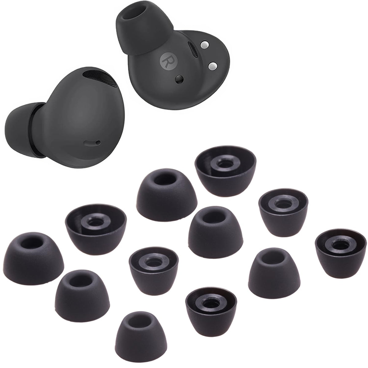 Replacement Earbuds Tips Silicone Eartips for Samsung Galaxy Buds 2 Pro Headphones Fit in Case Buds Tips,6 Pairs (Graphite)