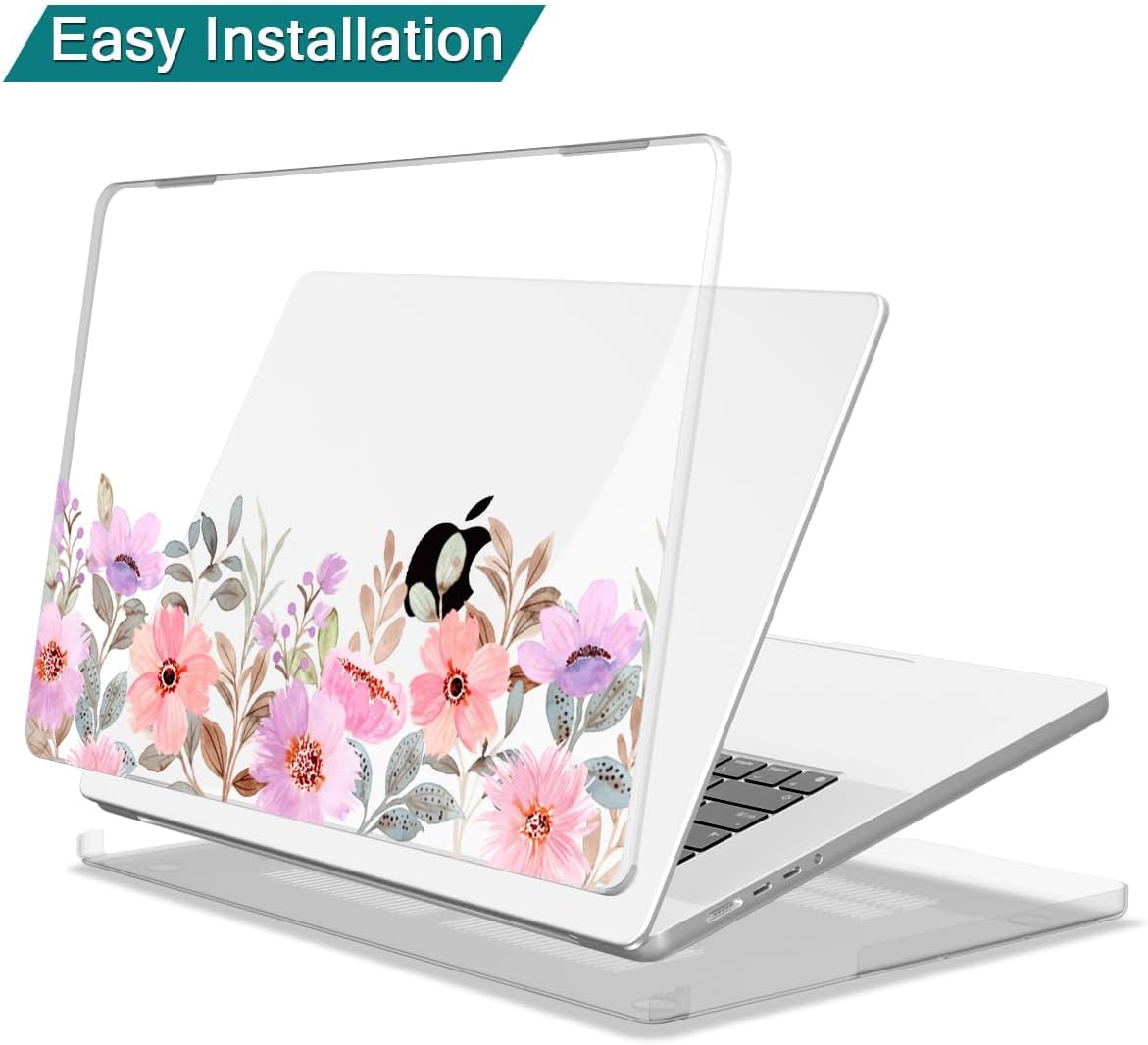 Teryeefi for 2024 2023 2021 MacBook Pro 14 inch Case M4/M3/M2/M1 (Model A3112 A3401 A3185 A2918 A2992 A2779 A2442), Plastic Hard Shell & Keyboard Cover & Type C Adapter - Pink Flower Garden-A