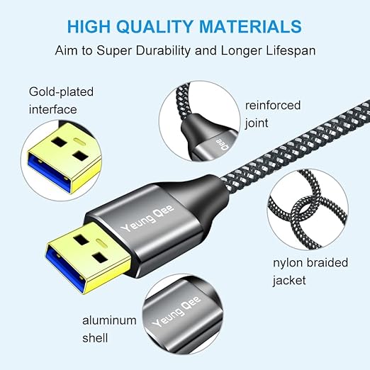 Yeung Qee USB 3.0 A to A Male Cable 20 ft,Super Speed Type A Male to Male Cable USB 3.0 Double End USB Cord for Hard Disk, Cameras,Laptop Cooler, DVD Player and More (20FT/6M)