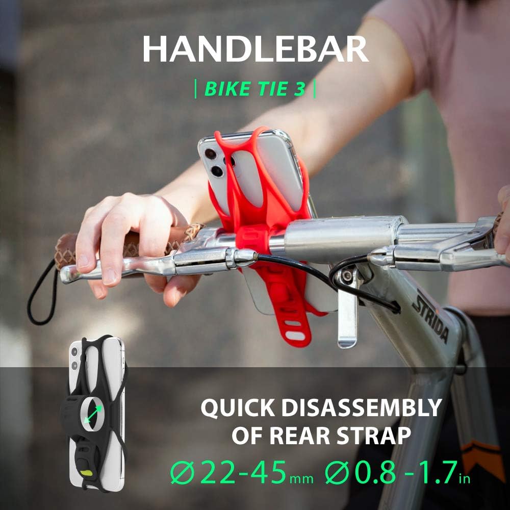 BONE Bike Tie 3, Bike Cell Phone Mount for Handlebar, Scratch-Free Silicone Holder with Anti-Slip Design, Universal Cycling Phone Holder Compatible with Most Smartphones (Black - Handlebar)