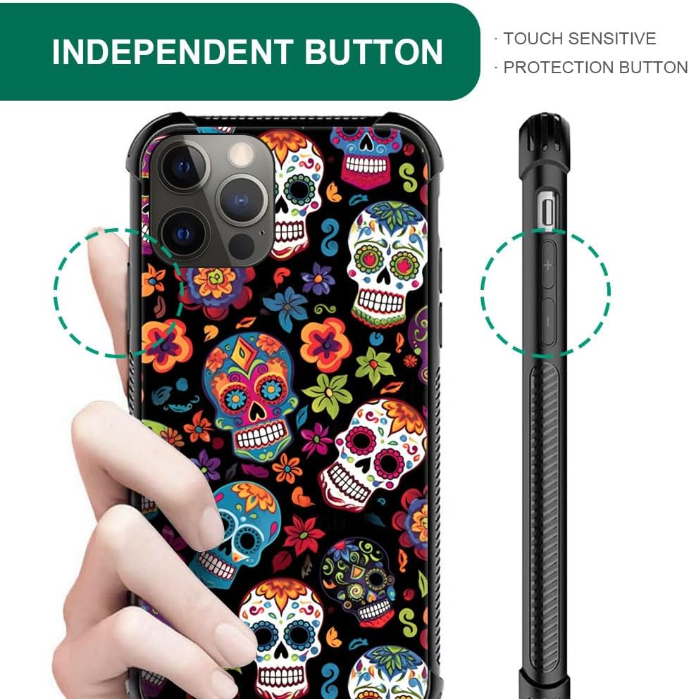 TnXee Sugar Skull Case for iPhone 12/12 Pro - Shockproof, Anti-Scratch Design for Men & Women. Compatible & Stylish!