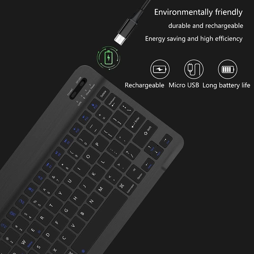 Thin 7 Inch Rechargeable Russian Keyboard, Bilingual Bluetooth for Android, Windows, iOS