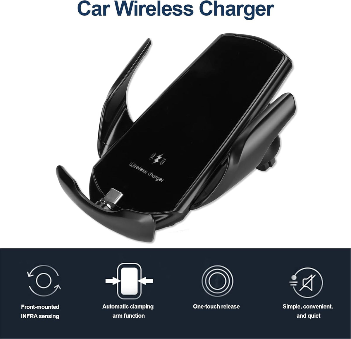 Q3 15W Smart Sensor Car Magnetic Charger - Automatic Clamping Arm, 360 Degree Spherical Joint for iPhone and Samsung