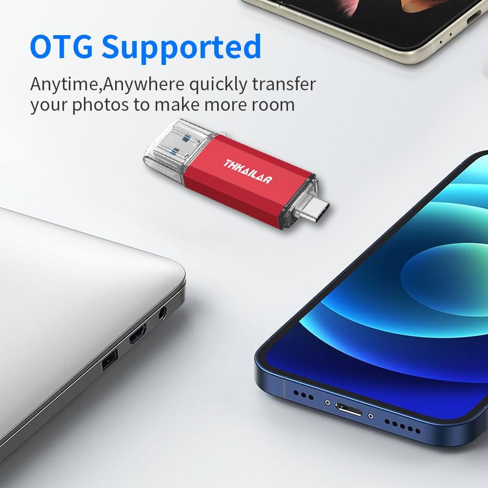 Thkailar 1TB USB C Flash Drive for MacBook and Android Phones,Thumb Drive with USB A and USB C for PC,Laptop,Portable External Storage for Pictures,Videos and Music