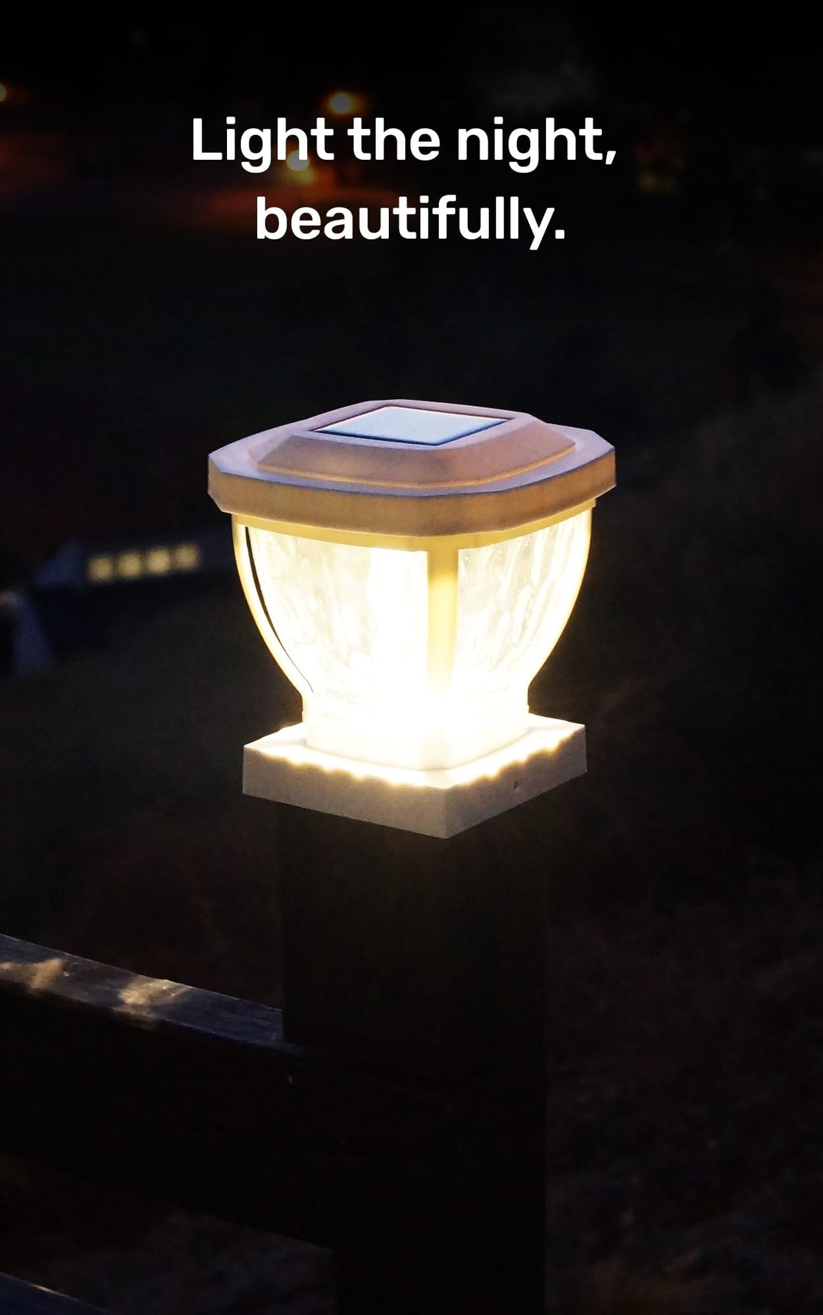 Home Zone Security Solar Post Cap Lights - Decorative Glass LED Outdoor 4x4 (3.5 x 3.5 in.) Post Lights, White (2-Pack)