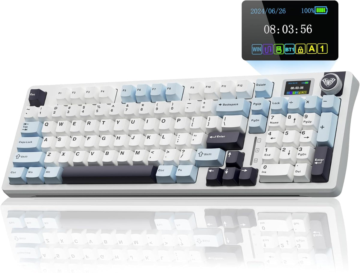 AULA S98 Pro Wireless Mechanical Keyboard,Smart Screen & Knob,Tri-Mode BT5.0/USB-C/2.4GHz Creamy Keyboard,Pre-lubed Linear Switches,Hot Swappable RGB Backlit Computer Gaming Keyboards