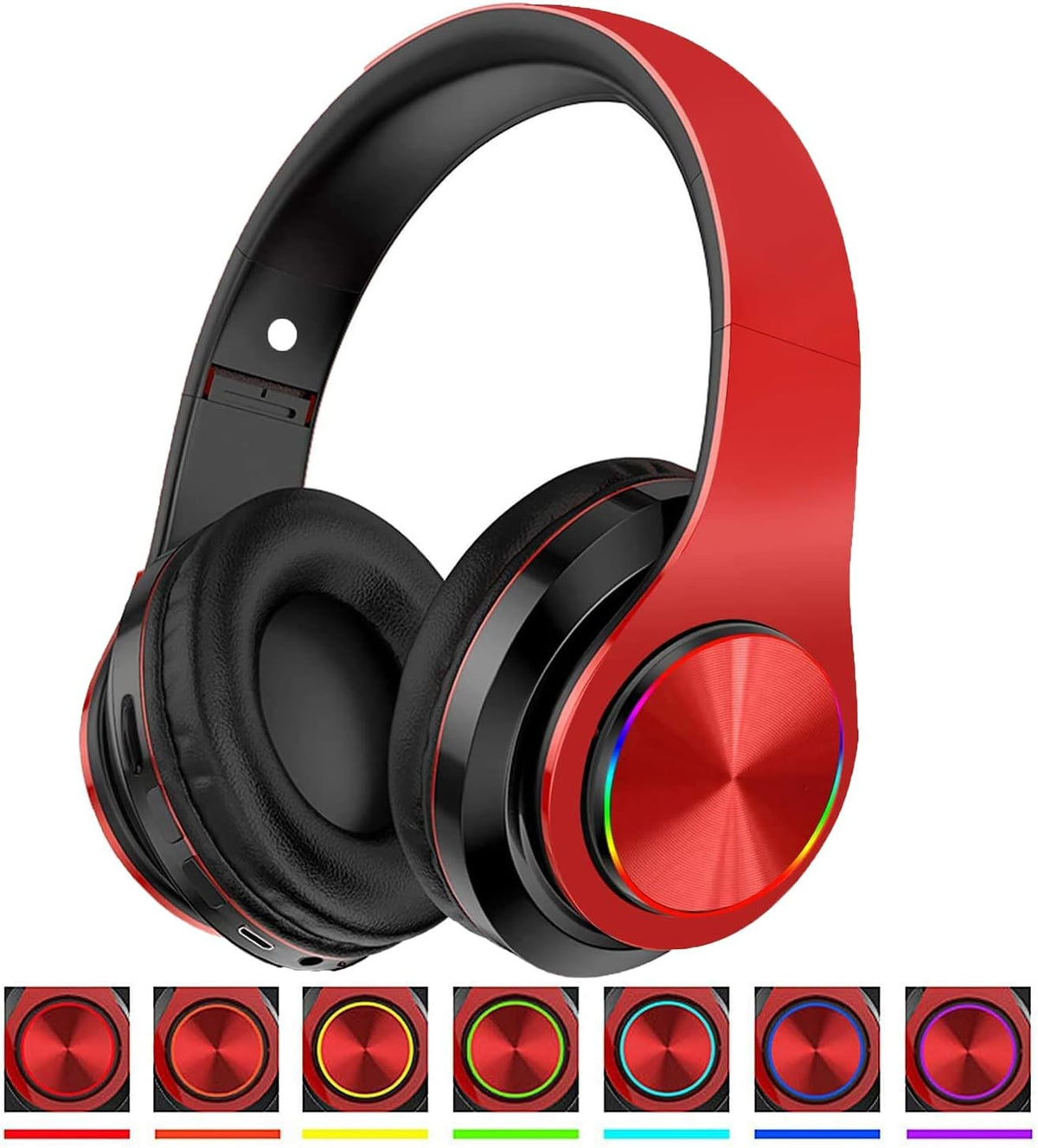 Bluetooth Headphones Over Ear with Deep Bass, LED Foldable Stereo, Wired and Wireless for Smart Phone/TV/PC